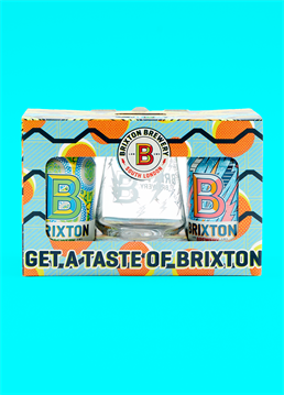 <ul>
    <li>Hoppy days!</li>
    <li>Includes 4 x Brixton Brewery faves</li>
    <li>PLUS the coolest glass ever</li>
    <li>Recyclable packaging</li>
    <li>Beer-illiant gift for a beer-lover!</li>
</ul>
<p>Hold onto your taste buds, because we're about to unleash the ultimate beer-tastic experience with this Brixton Brewery Beers &amp; Glass Gift Set! </p>
<p>It's the brew-tiful combo that'll have you raising your glass and toasting to pure hoppy delight.&nbsp;Brixton Brewery locally-crafted beers are modern classics with a Brixton twist - telling the story of Brixton in their names, vibrant designs and flavours. Their bold and perfectly balanced brews offer something for everyone to enjoy!</p>
<p>Let's start with the star of the show - the beer! These liquid gems are brewed with passion, precision, and a touch of rebellious spirit. Whether you're a fan of a refreshing pale ale, a bold IPA, or a crisp lager, Brixton Brewery has crafted the perfect brew for every discerning beer enthusiast. Still only a beer novice? No stress! This fab gift set featuring four different beers allows you to try them all and then decide which one floats your boat! All that AND a matching 'Brixton Brewery' glass? Now we're really spoiling you! With sleek curves and a stylish design, this glass is carefully designed to enhance your beer-drinking experience.</p>
<p>The Brixton Brewery Beers &amp; Glass Gift Set is the ultimate gift for the beer aficionado in your life. Whether it's a birthday, Father's Day or simply a way to say, "Cheers, mate!" this gift set is guaranteed to bring a smile to their face and a cheer to their heart. Brilliantly presented in colourful, recyclable packaging, we dare say that this may make you the ultimate gift-giving champion.</p>
<p>Cheers to great beer, great company, and great times ahead!&nbsp;</p>
<p><strong>Each colourful pack includes a branded 'Brixton Brewery' glass and a 330ml can of Reliance Pale Ale, Low Voltage Session IPA, Coldharbour Lager and Atlantic American Pale Ale.</strong></p>